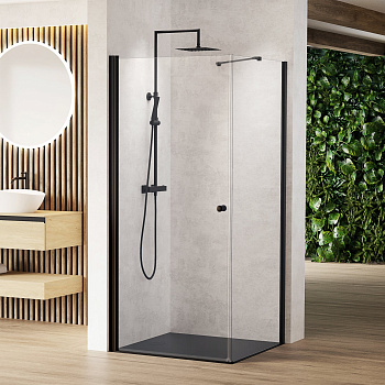 Стеклянная угловая душевая перегородка с распашной дверью Стеклянная угловая душевая перегородка с распашной дверью