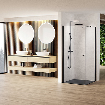 Стеклянная угловая душевая перегородка с распашной дверью Стеклянная угловая душевая перегородка с распашной дверью