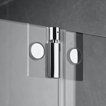 Стеклянная перегородка в душевую нишу с распашной дверью и добором Стеклянная перегородка в душевую нишу с распашной дверью и добором