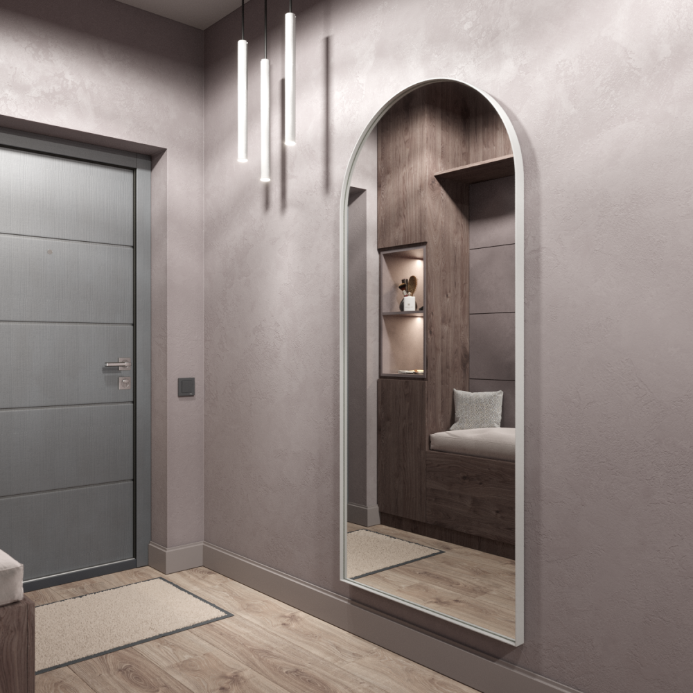 Арочное зеркало в белой металлической раме «Глинт» 180 см