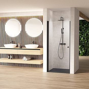 Стеклянная перегородка в душевую нишу с распашной дверью Стеклянная перегородка в душевую нишу с распашной дверью